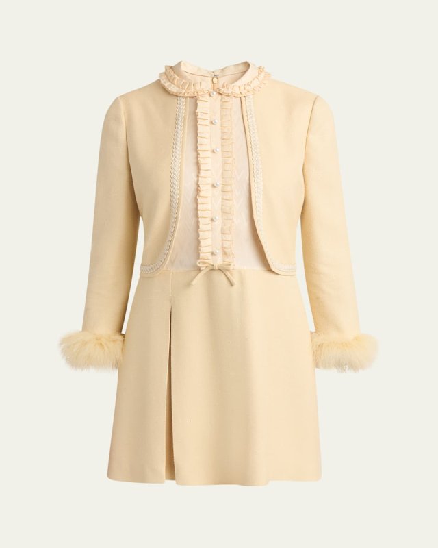 Layered Ruffle Feather Cuff Mini Dress